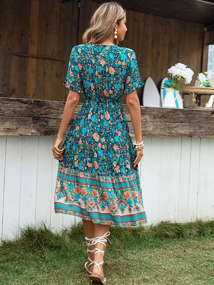 Vintage Round Neck A-Line Boho Dress