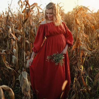 Rust Slash Neck Bohemian Pregnancy Boho Dress