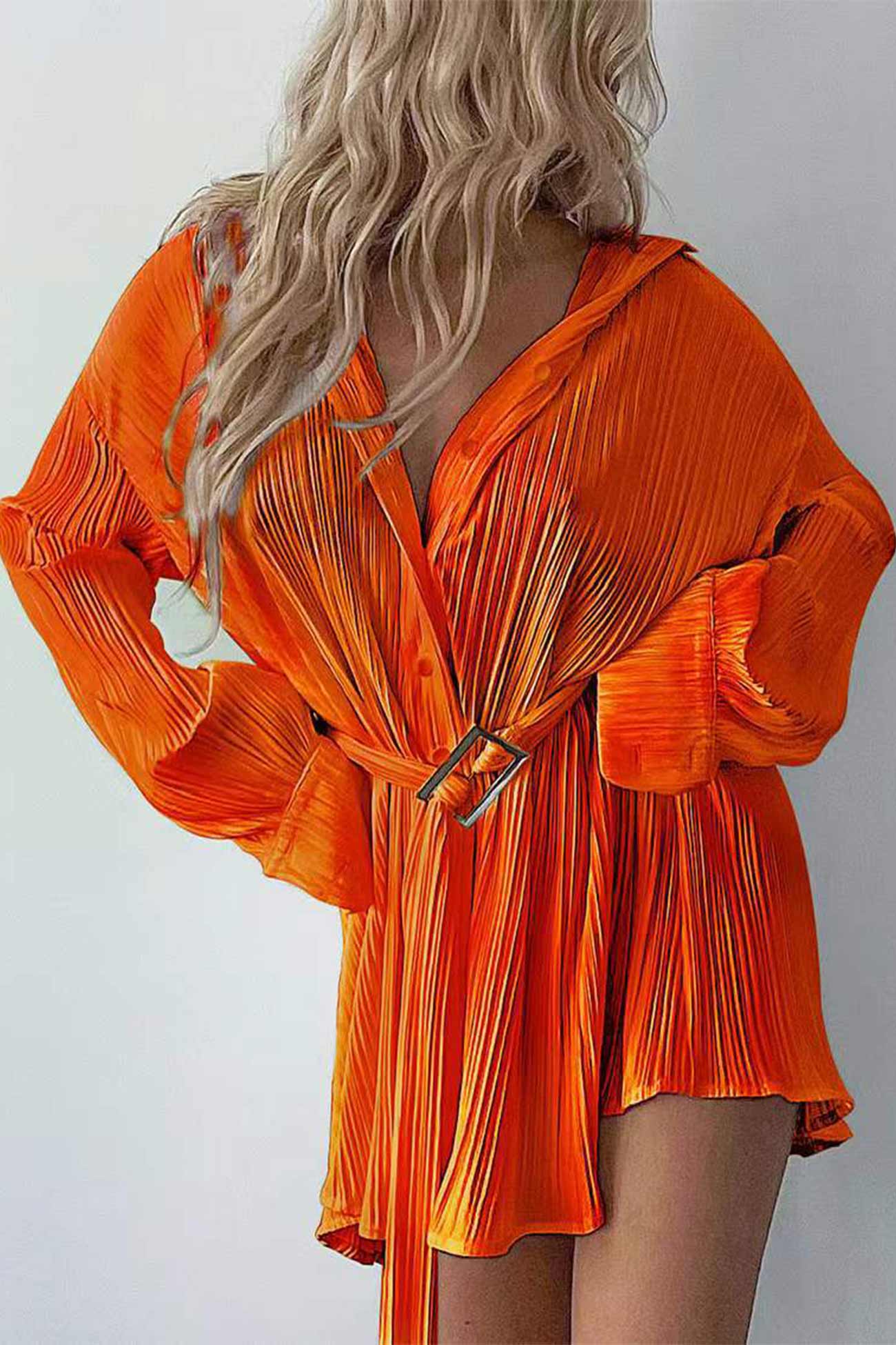 Strappy Waisted Pleated Shirts Dress