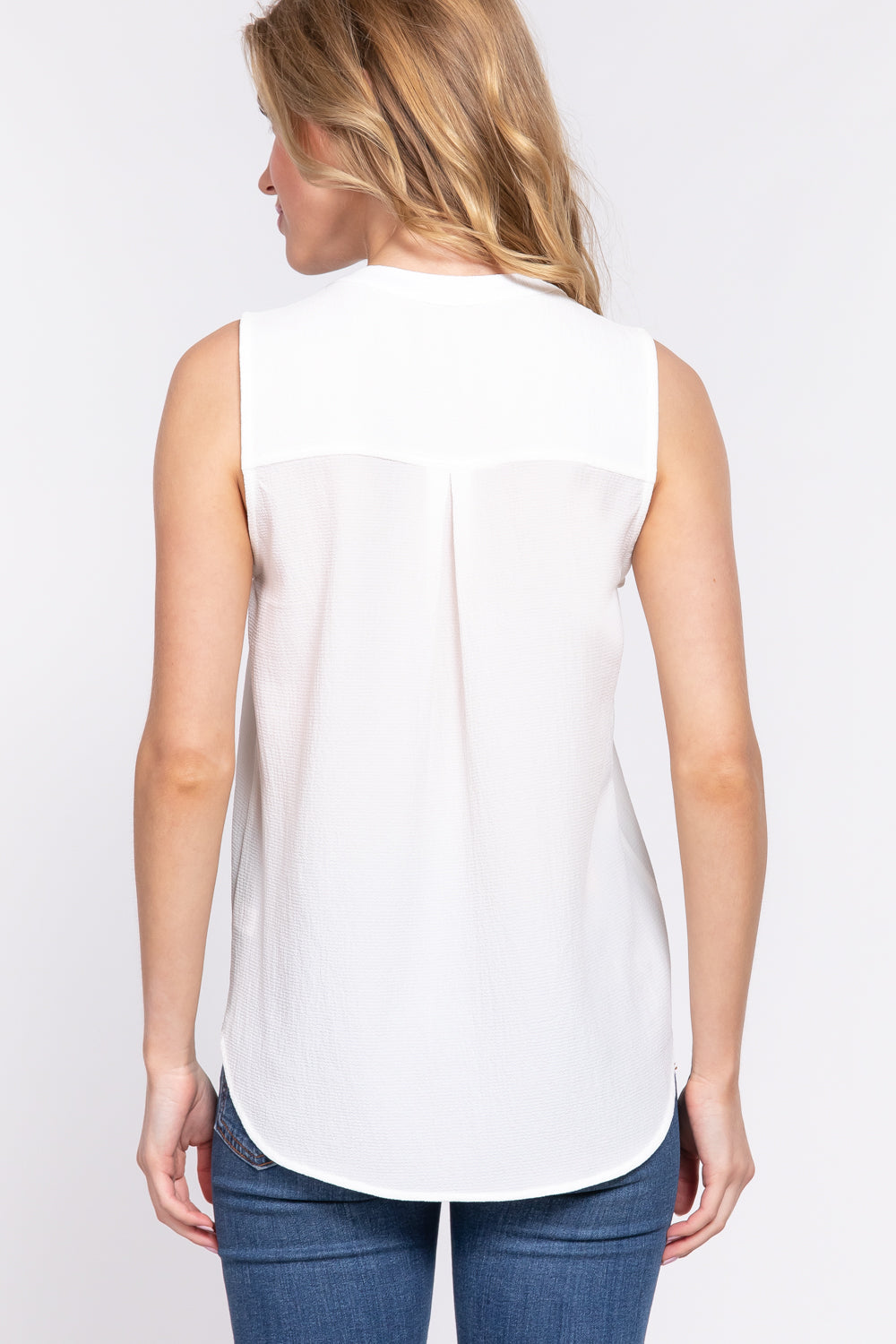 Woven Sleeveless Neck Henley Top