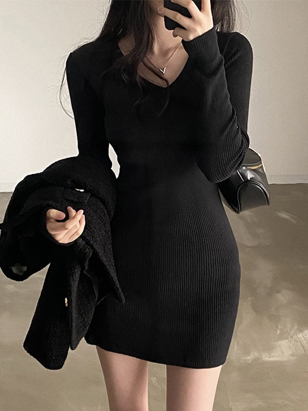 Knitted Batwing Sleeve Trendy High Waist Midi Dress