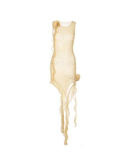 Asymmetric Ruffle Graceful Bandeau Mini Dress