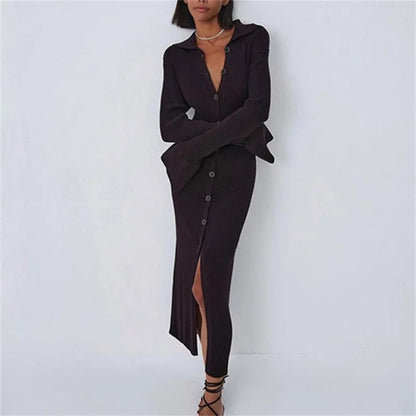 Sexy Knitted Cardigan Women  Female Fashion Slim Solid Autumn Winter  Flare Sleeve Female Vestidos