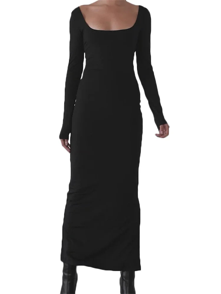 Sexy Women Backless Hollow Out Criss-cross Tie-up   Sleeve Black Solid Slim Fit Party  Vestidos