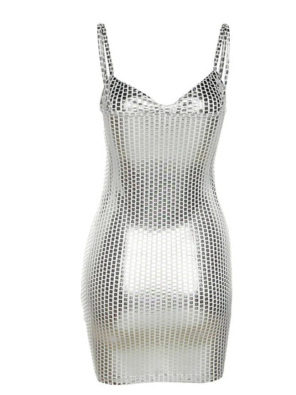 Sexy Shiny Summer Party Fashion Sleeveless Spaghetti Mini Dress