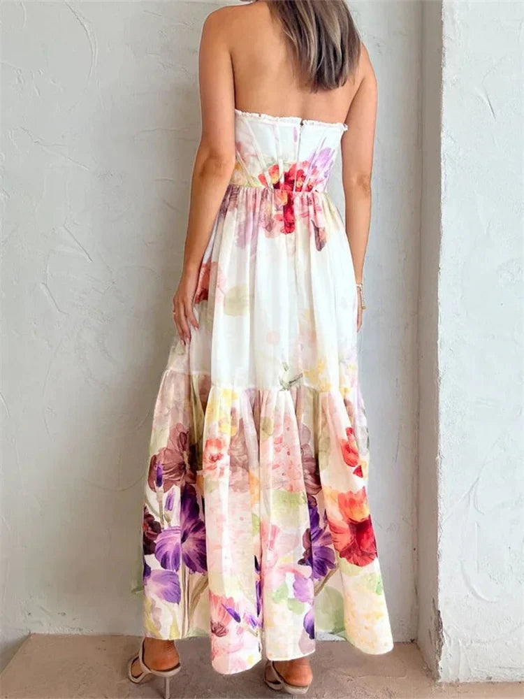 Vintage Women High Waist Sleeveless Strap Lace Push Up Flower Print Summer  Beach Female Vestido