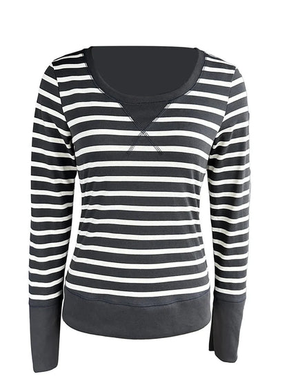 Vintage Striped Print Knitted  Long Sleeve Slim Fit  T-shirts