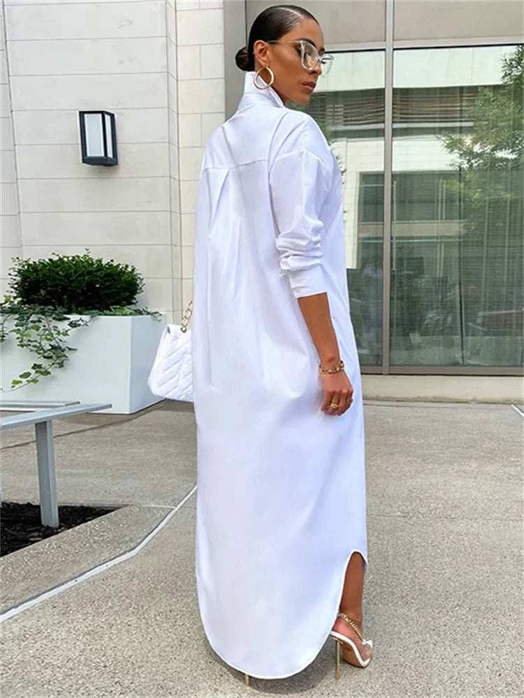 Women Loose Casual Kaftan   Shirts  Solid  Sleeve Lapel Single-breasted  Female Vestidos