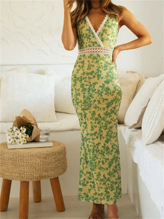 Women Sleeveless Lace Trim Tank Summer Floral Print Party for Cocktail Beach Club Vestido Streetwear