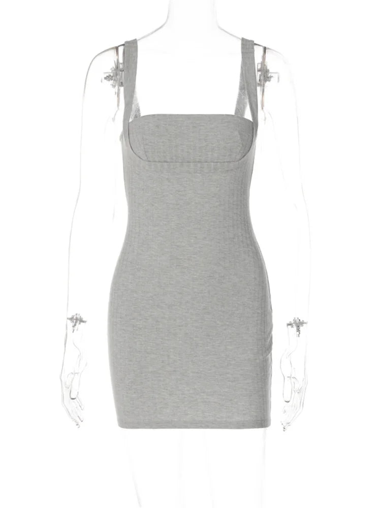 Summer Sleeveless Casual Tank Square Neck Low Cut Mini Dress