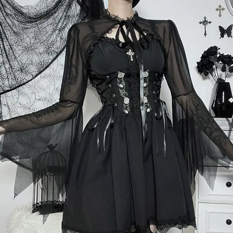 Round Neck Serrated Edge Thin Gothic Lolita Pleated Edge Cardigan