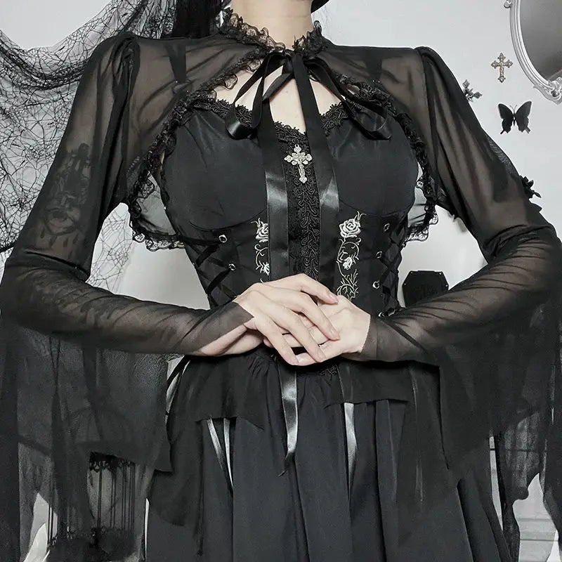 Round Neck Serrated Edge Thin Gothic Lolita Pleated Edge Cardigan