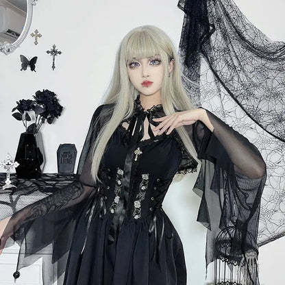 Round Neck Serrated Edge Thin Gothic Lolita Pleated Edge Cardigan