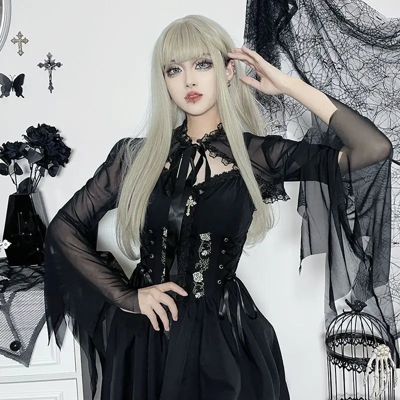 Round Neck Serrated Edge Thin Gothic Lolita Pleated Edge Cardigan