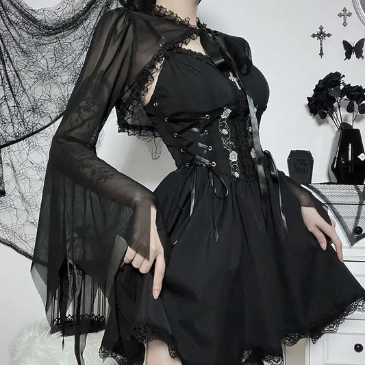 Round Neck Serrated Edge Thin Gothic Lolita Pleated Edge Cardigan