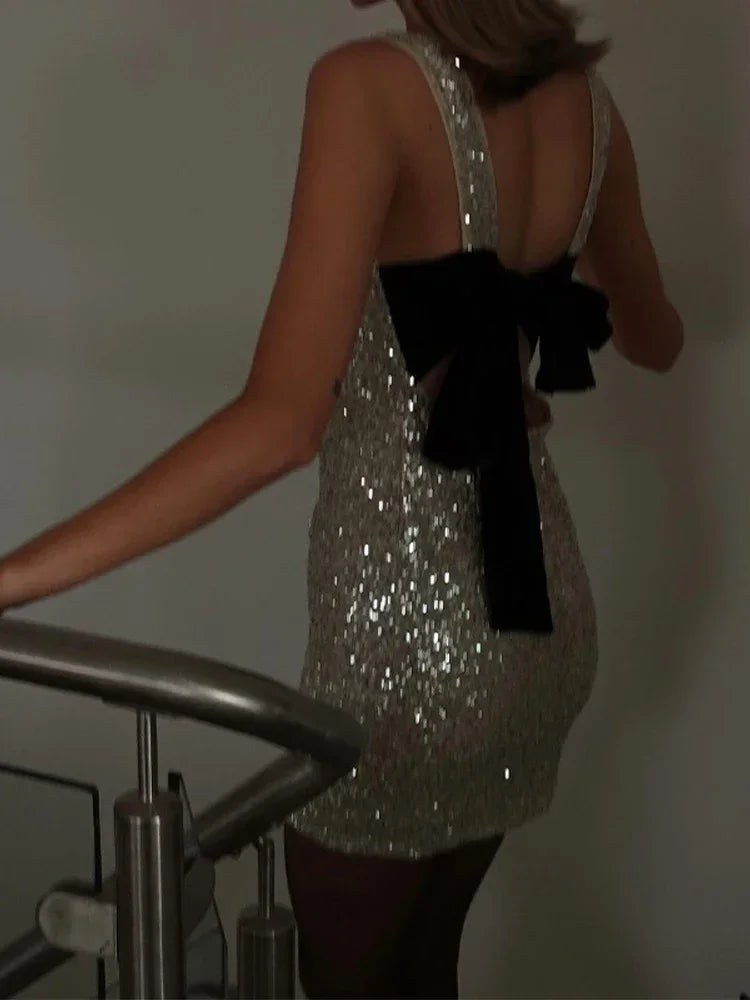 Back Bow Sequin A-line Party Dress