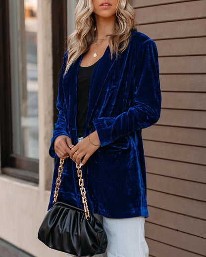 Blue Velvet Blazer with Pockets