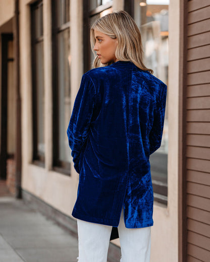 Blue Velvet Blazer with Pockets