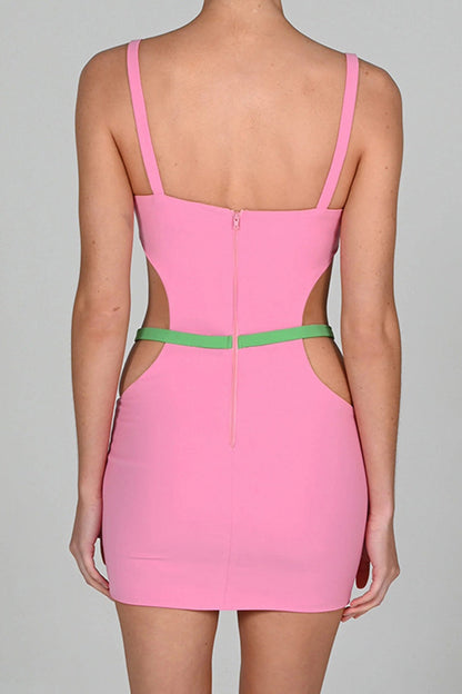 Cutout Slit Back Cami Mini Dress with Contrast