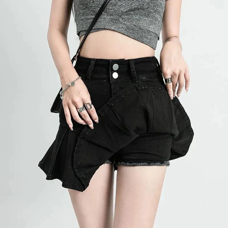 Streetwear Waist Gothic Black Pleated Autumn Skirt