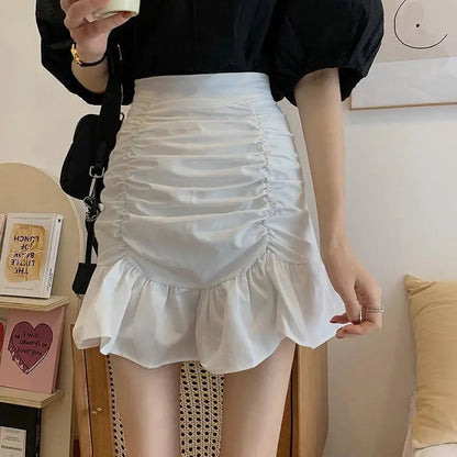 Ruffle Sweet Mini Skirt White A-line Solid Cute Skirt