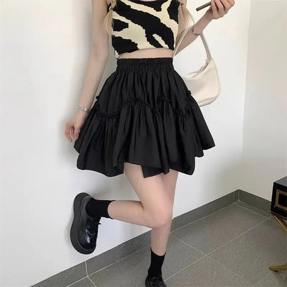 Ruffle White Mini Skirt Elegant Irregular Patchwork Skirt