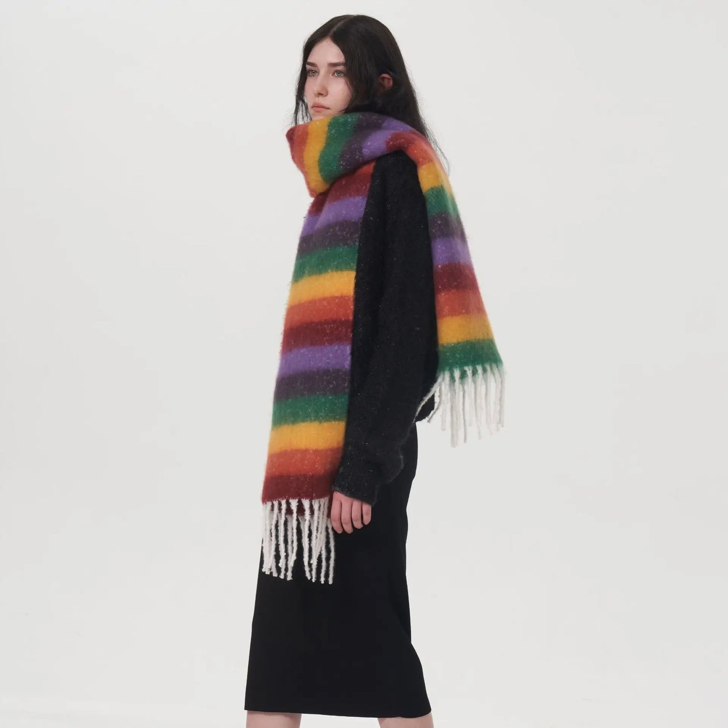 Rainbow Striped Thick Muffler Scarf for Autumn/Winter Warmth