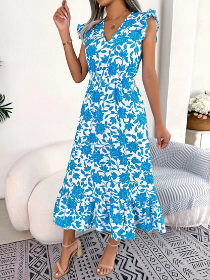 Sleeveless V Neck Summer A Line Midi Dress Boho Dress