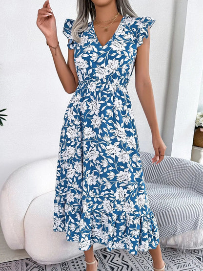 Sleeveless V Neck Summer A Line Midi Dress Boho Dress