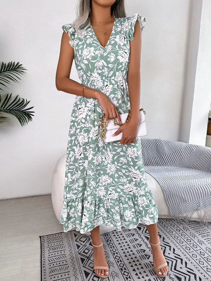 Sleeveless V Neck Summer A Line Midi Dress Boho Dress