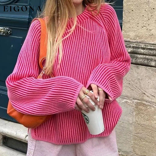 Women's Casual Round Neck Loose Two-Color Sweater Red clothes Sweater sweaters