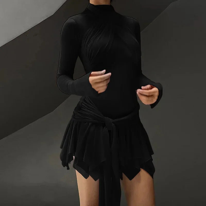 A-Line Pleated Mesh Sheer Mini Dress