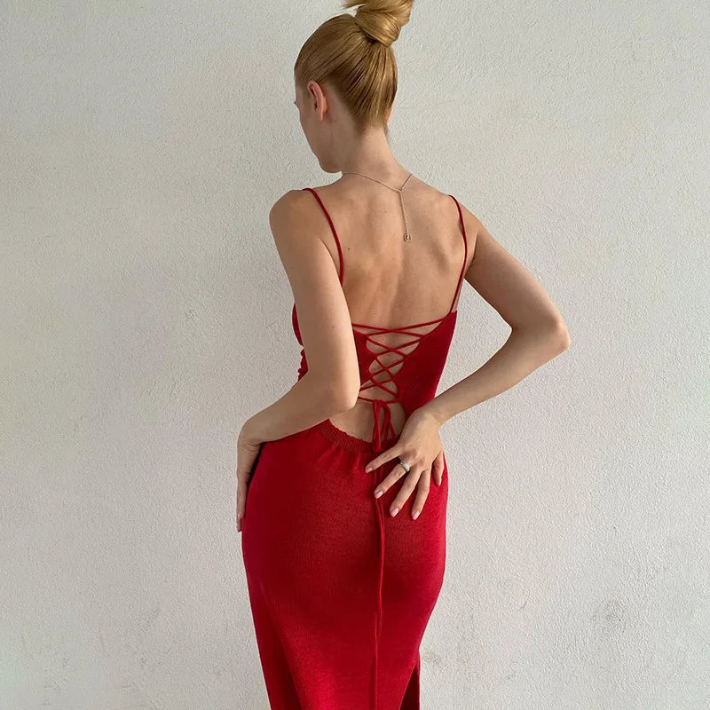 Bandage Sexy Backless Knit Maxi Dress