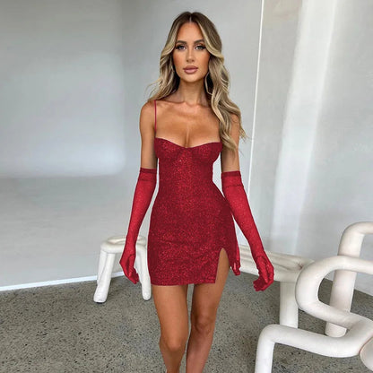 Slit Spaghetti Strap Fashion Mini Dress