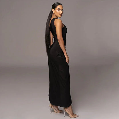 Sexy Backless Cut Out Summer Club Party Off Shoulder Long Midi Dress