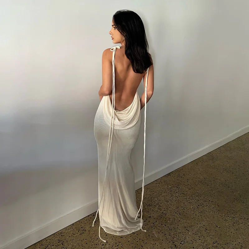 Backless Draped Maxi Dress