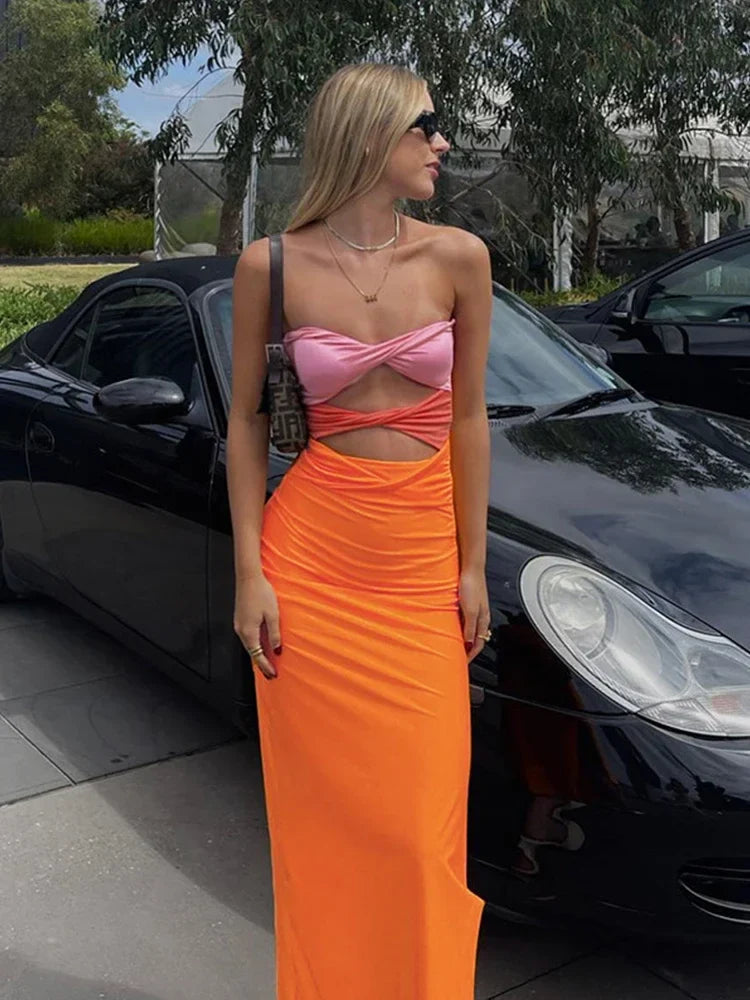 Sexy Off-shoulder Sleeveless Wrapped -ready Twist-cut Sensual Maxi Dress