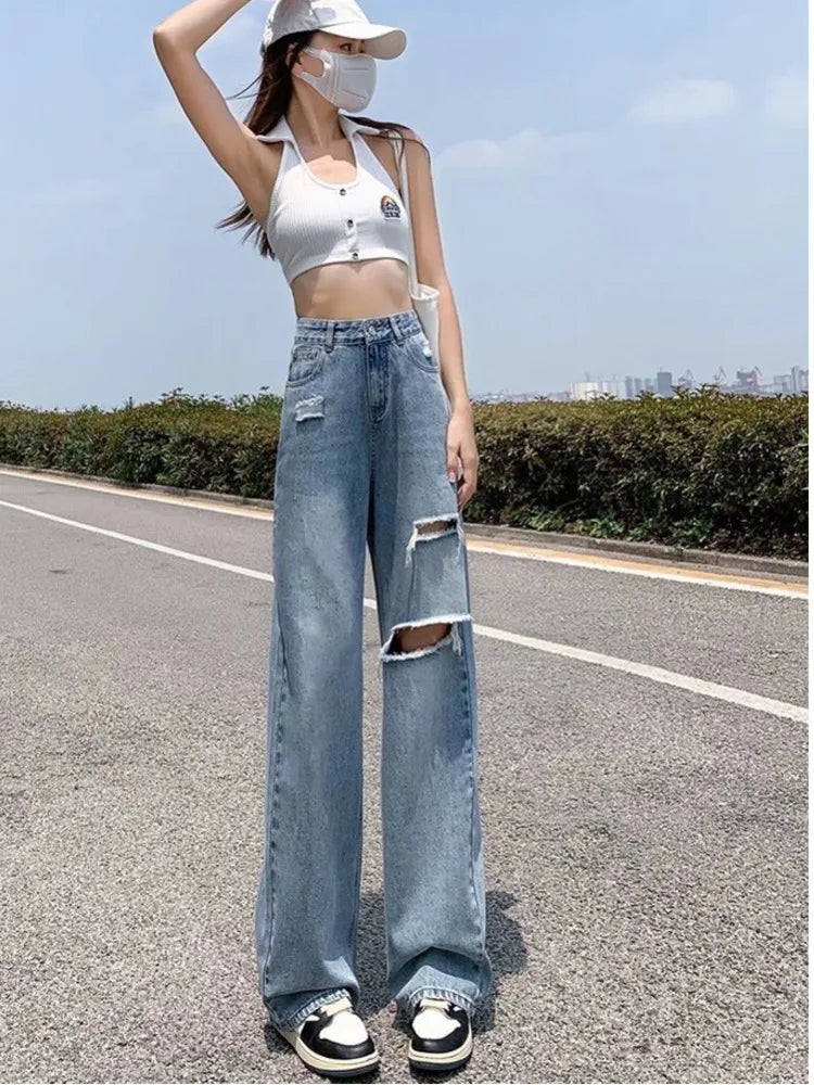 New Straight Loose High Waist Thin Women's Summer Thin Section Wide Leg Pants Jean