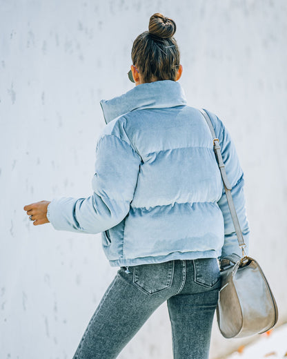 Velvet Puffer Jacket - Dusty Blue