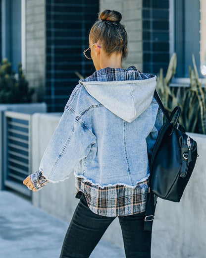 Adrien Plaid Hooded Denim Jacket with Contrast