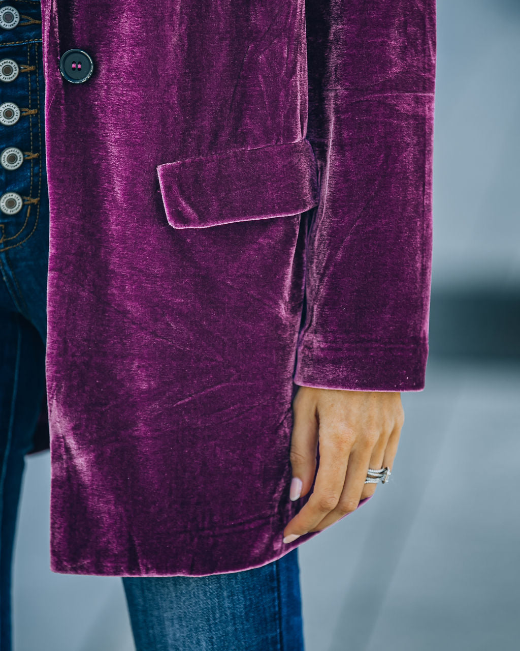 Purple Velvet Blazer with Pockets