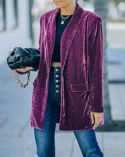 Purple Velvet Blazer with Pockets