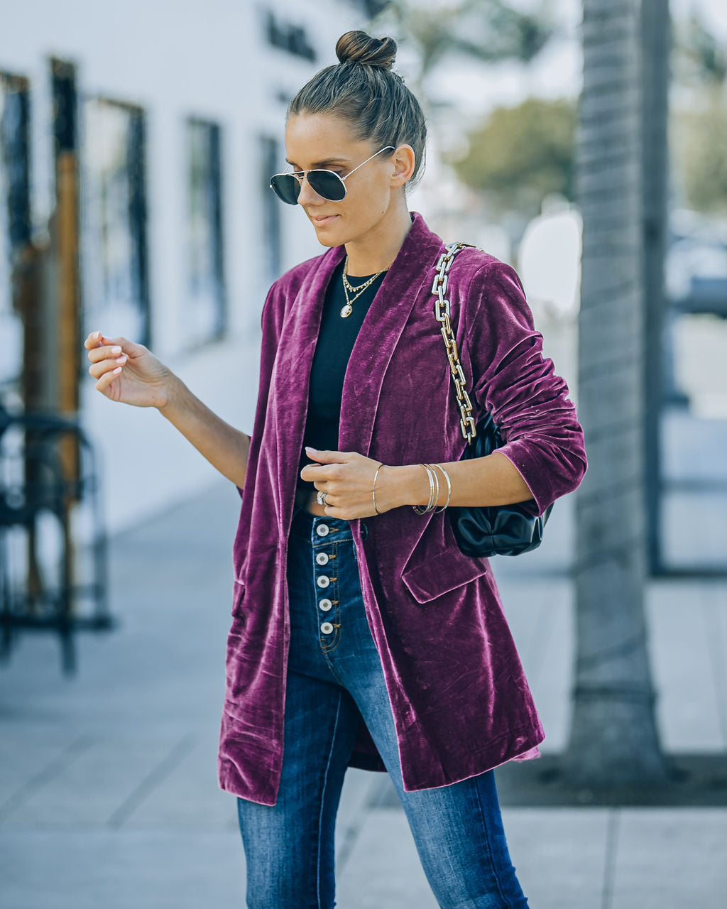 Purple Velvet Blazer with Pockets