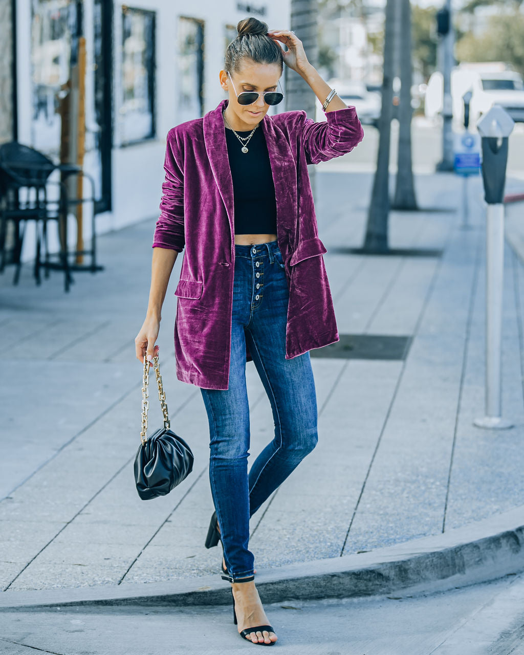 Purple Velvet Blazer with Pockets