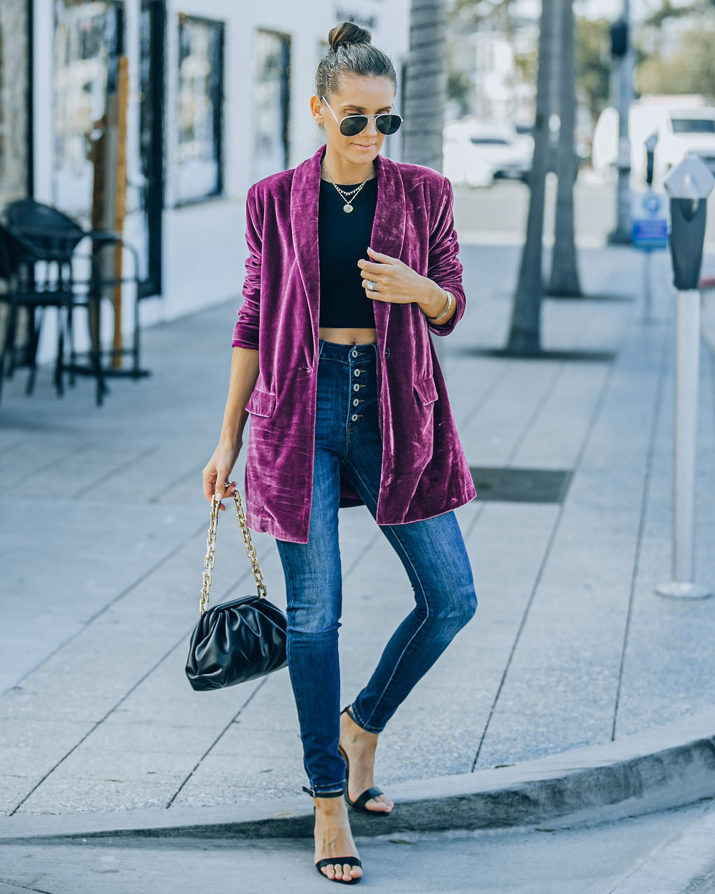 Purple Velvet Blazer with Pockets