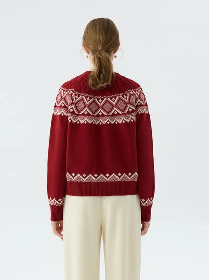 Sheep Wool Round Neck Cable Cardigan