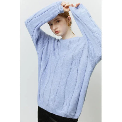 Round Neck Twisted Mohair Casual Solid Full Sleeve Christmas Sweater