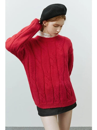 Round Neck Twisted Mohair Casual Solid Full Sleeve Christmas Sweater