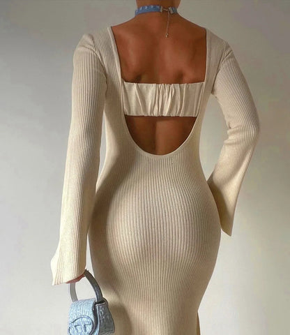 Backless Ribbed Knit Maxi Dress