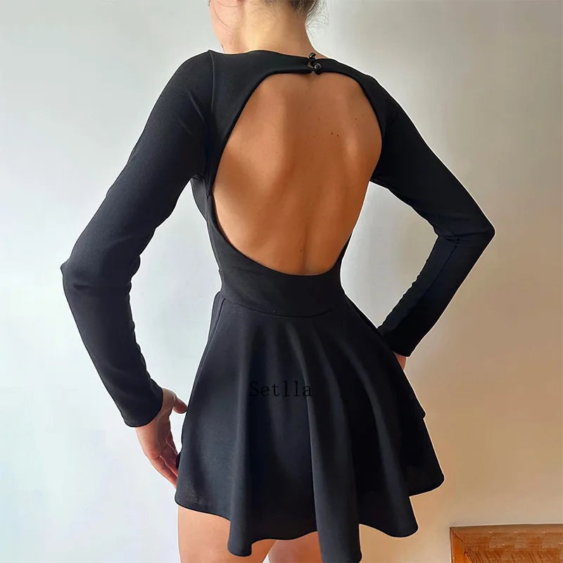 Fashion Backless V Neck A-Line Mini Dress